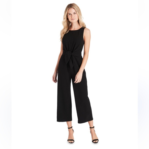 VINEYARD VINES Black Seersucker Sleeveless Tie Waist Jumpsuit Size 6 - Picture 1 of 12